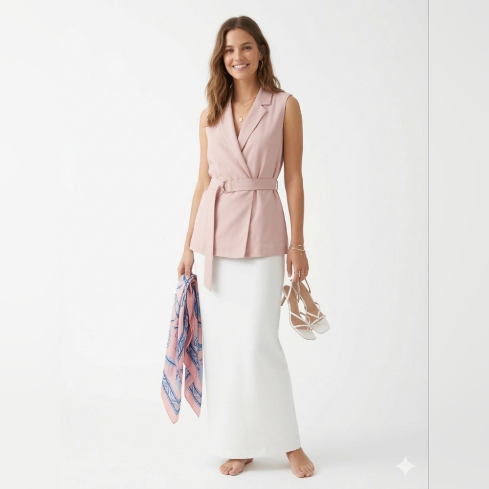 &Other Stories Pink Sleeveless Blazer Blouse with Belt